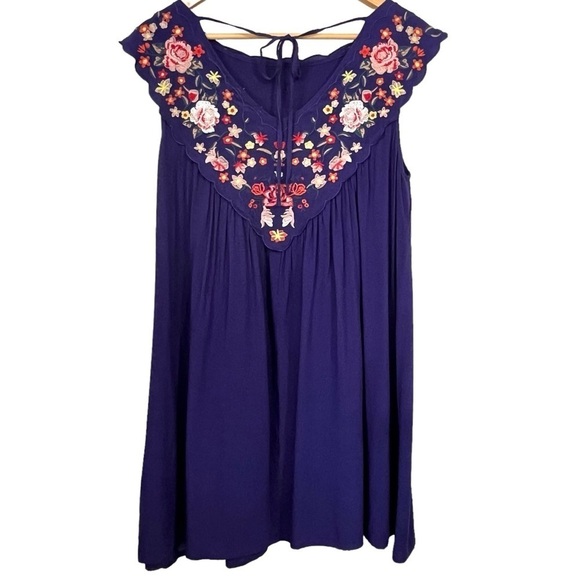 Altar’d State Floral Embroidered Blue Shift Dress Size Medium - Picture 2 of 9
